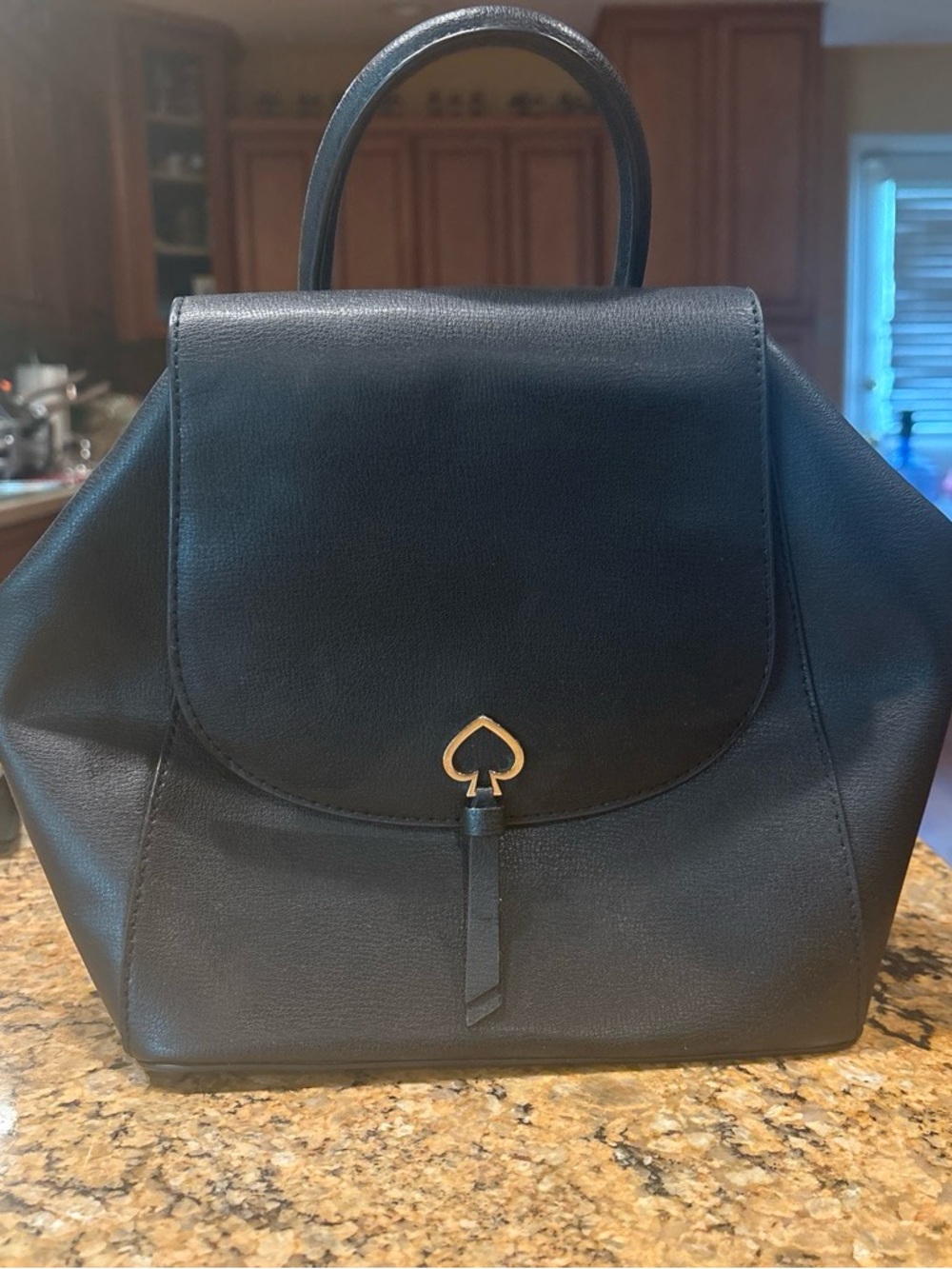 kate spade Black Leather Satchel with Gold Spade Accent